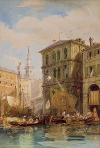 威尼斯Dei Camerlinghi宫，约1835-55年（铅笔和水彩画） 作者 詹姆斯·霍兰德
