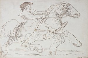 1830年，一位马经销商通过它的步伐推出年轻的克莱兹代尔（棕褐色墨水在纸上）