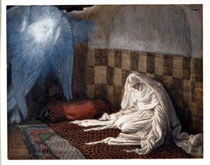 天使报喜，基督生平的插图，c.1886-96（纸板上的水粉） 作者 詹姆斯·雅克·约瑟夫·天梭