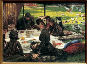 草地上的早餐 家庭野餐场景。 雅克约瑟夫 (Jacques-Joseph) Tissot 和 James Tissot (1836-1902) 的绘画 作者 詹姆斯·雅克·约瑟夫·天梭