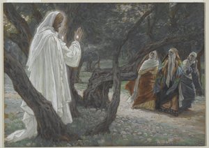 耶稣出现在圣洁的女人身上，来自我们主耶稣基督生平的插图，1886-94（纸上有石墨） 作者 詹姆斯·雅克·约瑟夫·天梭