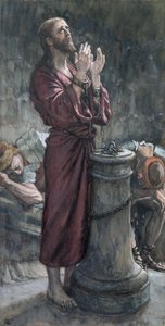 监狱中的耶稣，基督生平的插图，c.1884-96（纸板上的水粉和水粉）