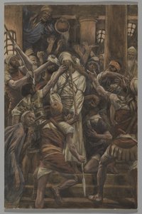 在该亚法家的虐待，从我们的主耶稣基督的生活，1886年至1994年的插图（纸上石墨wc） 作者 詹姆斯·雅克·约瑟夫·天梭