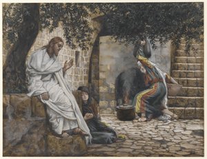 耶稣的脚上的抹大拉的马利亚，1886  -  94年的主耶稣基督生平的插图（纸上有石墨） 作者 詹姆斯·雅克·约瑟夫·天梭