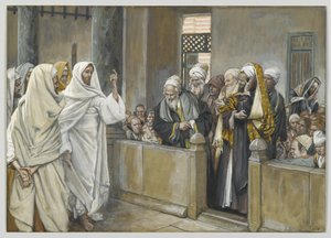 祭司长用这种方式向耶稣问什么权利，从我们的主耶稣基督的生活，1886-94（纸上的石墨） 作者 詹姆斯·雅克·约瑟夫·天梭