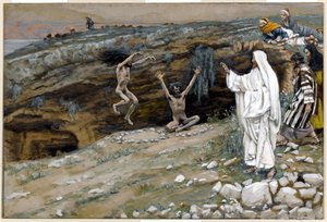 两个人拥有不洁净的灵魂，为基督的生命插图，c.1884-96（纸板上的水粉和水粉） 作者 詹姆斯·雅克·约瑟夫·天梭