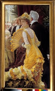 黄色连衣裙：社交晚会上的优雅情侣 Jacques Joseph (Jacques-Joseph) Tissot 的画作 James Tissot (1836-1902) 1878 Sun。 0,9x0,5 m 巴黎，奥赛博物馆 作者 詹姆斯·雅克·约瑟夫·天梭