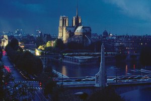 巴黎圣母院外景夜景。法国巴黎 作者 詹姆斯·L·斯坦菲尔德
