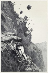 马特洪峰上的加农炮，来自1860-69年阿尔卑斯山间的争夺战，出版。1871年（雕版画 作者 詹姆斯·马奥尼