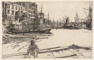 鹰码头（Tyzac、Whiteley & Co.），选自《泰晤士套装》（泰晤士河风光及其他主题的十六幅蚀刻版画系列） 作者 詹姆斯·阿博特·麦克尼尔·惠斯勒