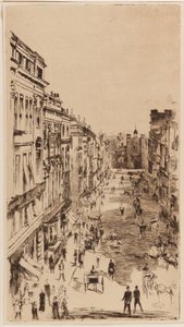 圣詹姆斯街；蚀刻版画 "圣詹姆斯街 "背面的平版印刷复制品，为 1878 年伦敦 <u>Vanity Fair</u> 制作 作者 詹姆斯·阿博特·麦克尼尔·惠斯勒
