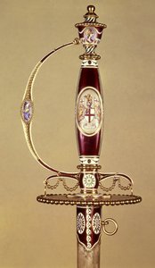 由东印度公司向詹姆斯·哈特利上校（1745-99）献上剑的刀柄，由James Morisset（c.1766-c.1800）c.1780（金和珐琅）设定 作者 詹姆斯·莫里塞特