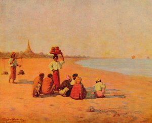 在伊洛瓦底江畔-等待轮船，1913年 作者 詹姆斯·雷本·米德尔顿