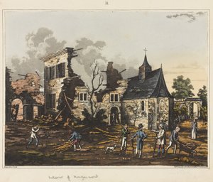 Hougoumont的内部，来自&39;滑铁卢战役的历史记录&39;，1817年（彩色aquatint）
