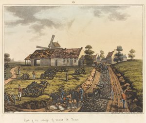 Mont St的村庄的一部分，来自&39;滑铁卢战役的历史记录&39;，1817年（彩色aquatint） 作者 詹姆斯·劳斯