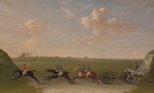 1750 年 8 月 29 日星期三，纽马基特希思 (Newmarket Heath) 举行的躺椅比赛赛跑 作者 詹姆斯·西摩