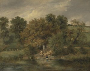 1822年，诺里奇，Postwick Grove的洗羊场（面板上的油） 作者 詹姆斯·斯塔克
