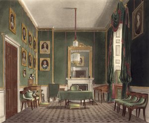 绿色壁橱，白金汉宫，来自&39;皇家住宅的历史&39;，由Daniel Havell（1785-1826）雕刻，由William Henry Pyne（1769-1843），1819年