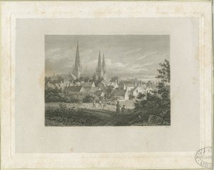 利奇菲尔德大教堂（Lichfield Cathedral）-北西北视图（远处）：雕刻，nd [c 1816]（印刷） 作者 詹姆斯·斯托勒