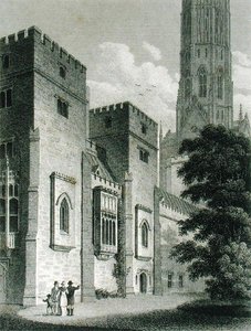 Fonthill Abbey的东南视图，发表于1812年（雕版画）。