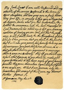 詹姆斯·爱德华·斯图亚特（James Edward Stuart）1703年5月3日给圣日耳曼洛瓦特勋爵西蒙·弗雷泽的信。 作者 詹姆斯·斯图尔特