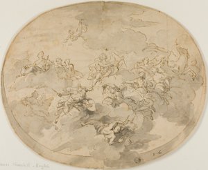 天花板壁画设计：阿波罗和缪斯女神与密涅瓦摧毁无知 作者 詹姆斯·桑希尔