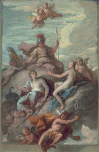 朱诺，密涅瓦和维纳斯用不和谐的苹果派遣水星，第1718页 作者 詹姆斯·桑希尔