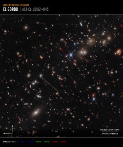 El Gordo（NIRCam 指南针图像） 作者 詹姆斯韦伯太空望远镜 (NASA)