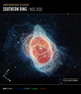 南环星云（MIRI 指南针图像） 作者 詹姆斯韦伯太空望远镜 (NASA)
