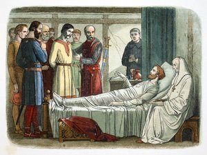 英国理查德一世赦免了射杀他的弓箭手，1199年1864年。   作者 詹姆斯·威廉·埃德蒙·道尔