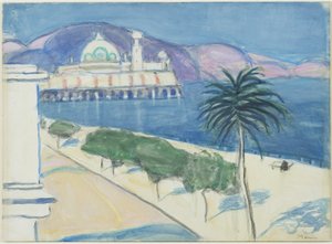 海边赌场，约1921年（安装在船上编织纸上的石墨和水彩画） 作者 詹姆斯·威尔逊·莫里斯