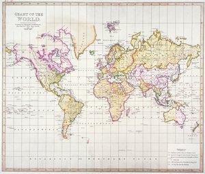 世界图表，印刷于1821年骑兵卫队的平版印刷中心（彩色石版画） 作者 詹姆斯·韦尔德