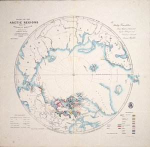 约 1854 年第三版海军部勘测图中的北极地区图（雕刻） 作者 詹姆斯·小维尔德