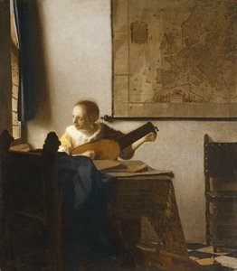 《带琵琶的女人》，约1662-1663年（布面油画） 作者 约翰·维米尔