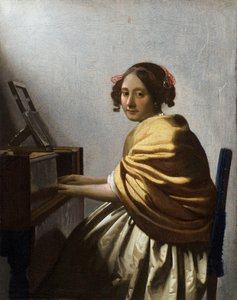 "坐在处女座前的年轻女子》（Jeune femme assise au virginal） Jan Vermeer (Johannes) (1632-1675) vers 1670 Dim 25,1x20 cm 珍贵藏品