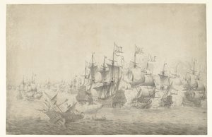 1665 年 6 月 13 日可能在洛斯托夫特发生的一场海战（左页） 作者 扬·亚伯拉罕兹。 Beerstraten（可能）