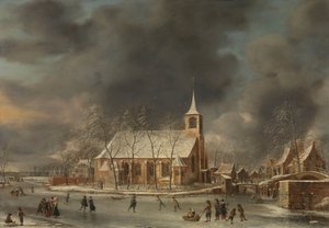斯洛滕教堂冬季景观 作者 扬·亚伯拉罕（Jan Abrahamsz）。啤酒率