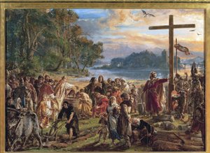La chhristiannisation de la Pologne, 966 - The Christianization of Poland, 966. From the series History of Civilization in Poland, by Matejko, Jan Alojzy (1838-1893). Oil on wood