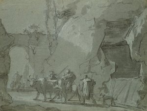 在拱门前的牧羊人，c.1650-52（印度墨水和粉笔在纸上）
