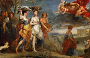 Mercure rencontre Herse - 墨丘利与赫斯相遇 - Jan Boeckhorst（1604-1668）。布面油画
