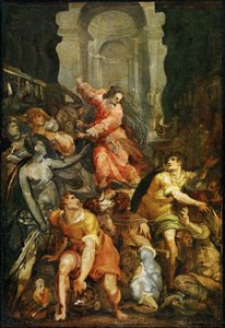 耶稣将商人赶出圣殿（杨木油画）