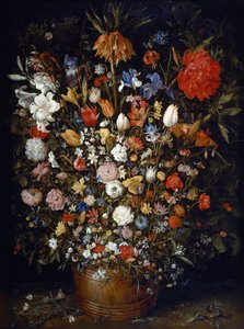 木制容器中的鲜花 作者 简·布鲁格（Jan Brueghel）