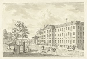 阿姆斯特丹的 Lands Zeemagazijn，1791 年火灾之前 作者 Jan Bulthuis（艺术家签名）