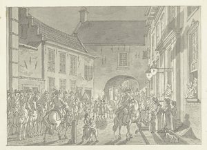 L.P. van de Spiegel 被带往监狱大门，1795 年 作者 扬·布特胡斯（Jan Bulthuis）
