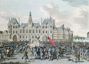 Launay和Flesselles的负责人在1789年7月14日1795年的Hotel de Ville酒店前散步