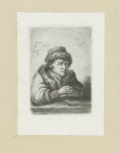 Volwassen man aan een tafel, in bontmantel
约翰-夏隆的蚀刻画全集 / Oeuvre Complette des Eaux Fortes par Jean Chalon（丛书名） 作者 克里斯蒂安·乔西