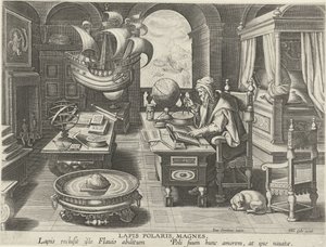 指南针的发明
北极星青金石、镁（物体上的标题）
新发明和新发现（系列名称）
Nova Reperta（系列标题） 作者 Jan Collaert (II)（归属于）