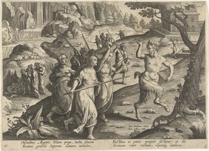 妇女赶走萨提尔人
狩猎场景（系列标题）
Venationes Ferarum, auium, piscium pvgnae Bestiariorum（系列标题） 作者 飞利浦加勒