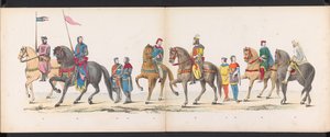 莱顿学生化妆舞会，1865 年（图版 12）
1865 年 6 月 6 日，莱顿学生团成员为庆祝莱顿大学建校 290 周年而举行的盛装游行，描绘了：荷兰人的入场式 b、荷兰人的服装、荷兰人的服装、荷兰人的服装、荷兰人的服装、荷兰人的服装、荷兰人的服装、荷兰人的服装、荷兰人的服装、荷兰人的服装、荷兰人的服装。