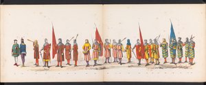 莱顿学生化妆舞会，1865 年（图版 13）
1865 年 6 月 6 日，莱顿学生团成员为庆祝莱顿大学建校 290 周年而举行的盛装游行，描绘了：荷兰人的入场式 b、荷兰人的服装、荷兰人的服装、荷兰人的服装、荷兰人的服装、荷兰人的服装、荷兰人的服装、荷兰人的服装、荷兰人的服装、荷兰人的服装、荷兰人的服装。
